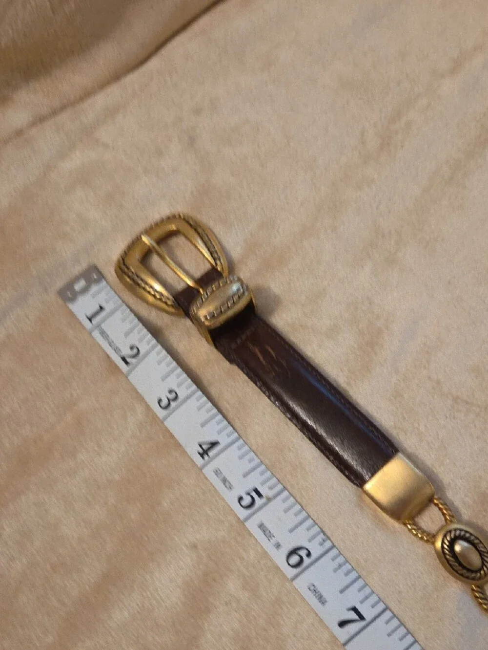 Brighton Brown Leather and Gold-Tone Chain Belt /Vintage